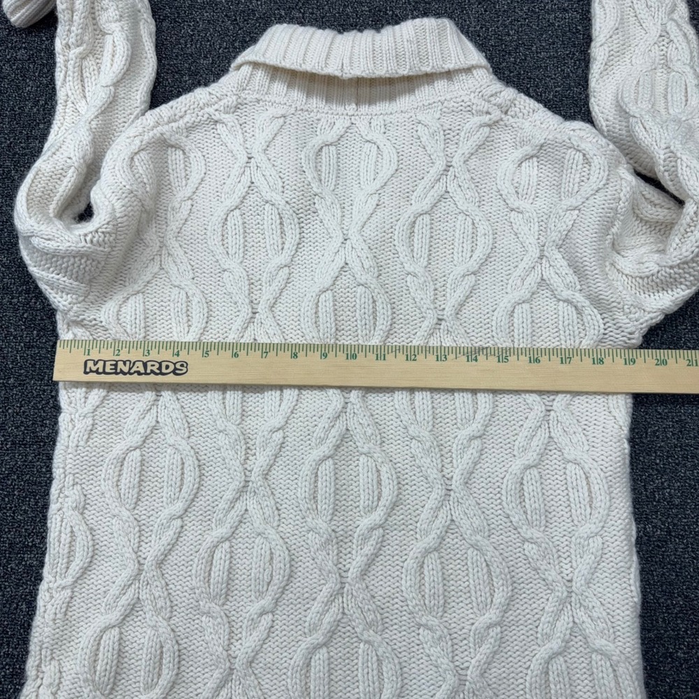 LL Bean Women XS Cream Cable Knit Wool Blend Shawl Collar Fisherman Cardigan - Picture 6 of 10